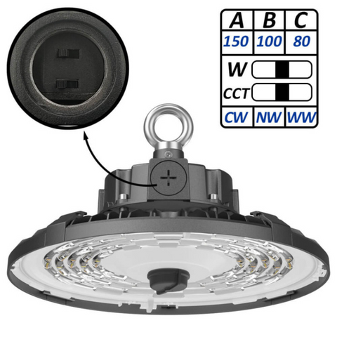 lampa industriala UFO France, lampa ufo CCT, Lampa industriala putere selectabila max 150w, lampa UFO temperatura culoare selectabila, Lampi UFO CCT, led-box.ro