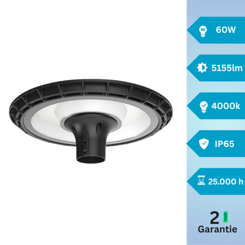 Lampă LED stradală de exterior 60W, carcasă neagră din aluminiu și sticlă securizată
