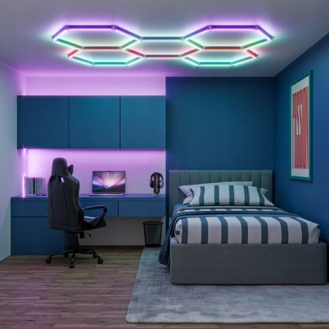 Lampă LED Hexagon 144W sincronizare muzică microfon integrat