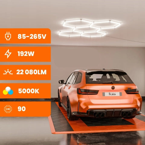Lampă LED Hexagon 192W iluminat profesional garaj service auto