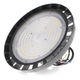 Lampă industrială LED UFO 120W suspendată în hală, cu carcasă neagră din aluminiu led-box.ro

