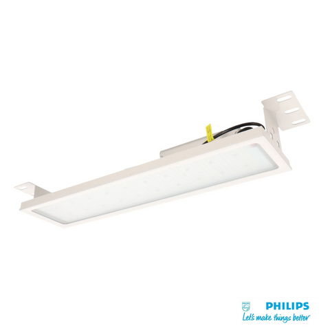 Lampă LED industrială 200W montată suspendat sau aplicat, carcasă albă, protecție IP65 și IK06

