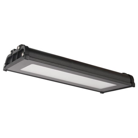 Lumină LED industrială IP65, model suspendat, construcție robustă din aluminiu și sticlă
