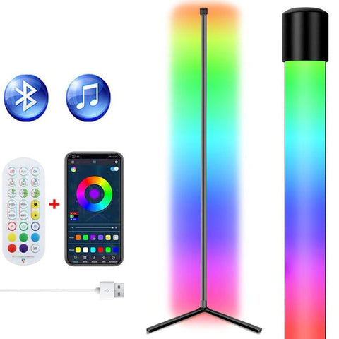 Lampa LED RGB de colt, 20 W, 150 cm, telecomanda, negru - led-box.ro