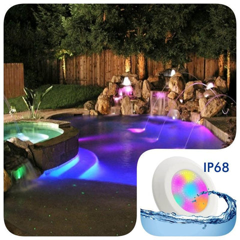 Lampa LED RGB piscina, DC12V-24V, IP68, din plastic, 130x130x12mm, alb - led-box.ro