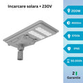 lampa led solara, lampa solara iluminat stradal, lampa solara stradala, lampa hibrid, lampa solara 230v, lampa 200w, lampa cu incarcare solara si 230v, lampa iluminat exterior, led-box.ro