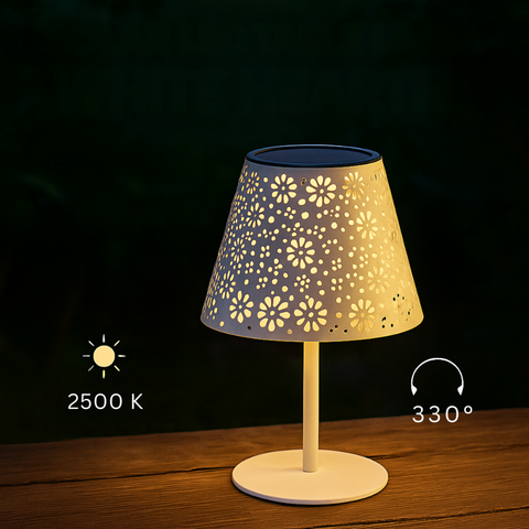 Lampă de masă solară pentru exterior, albă, model floral