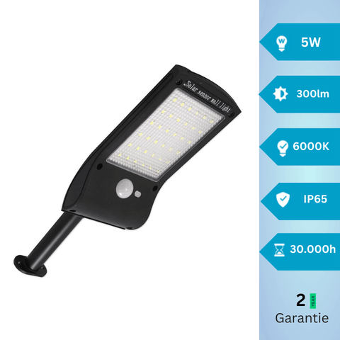 Lampa solara LED cu senzor 5W 6000k IP65, suport montare inclus - led-box.ro