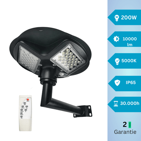 Lampa solara LED cu senzor si telecomanda, 200W/10000 lm, IP65 5000K - led-box.ro