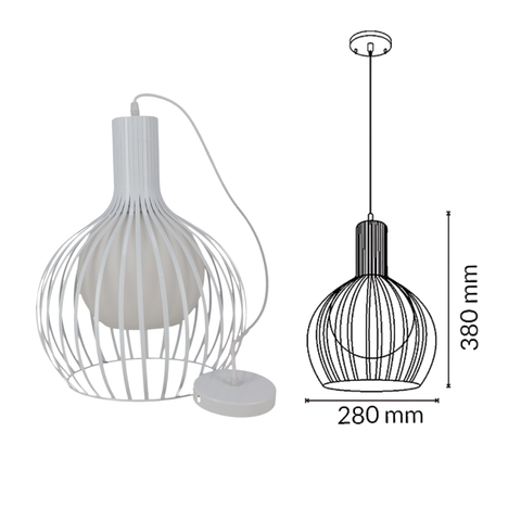 Lampă minimalistă albă Carol cu structură metalică deschisă.