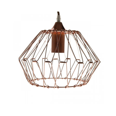 Lampa suspendată metalică rose copper Kandang aprinsă în interior
