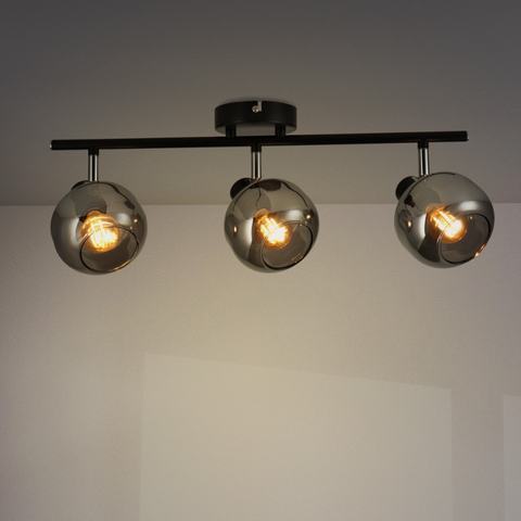 Plafonieră Seria Glass cu 3 spoturi E14, finisaj negru modern