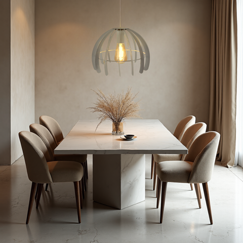 Lampă Trang White cu design aerisit și bec vizibil