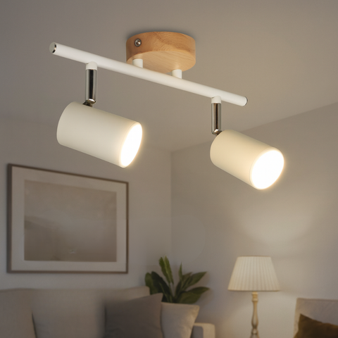 Lustră naturală metal alb + lemn
