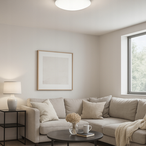 Plafonieră LED Slim 24W instalată într-un living
