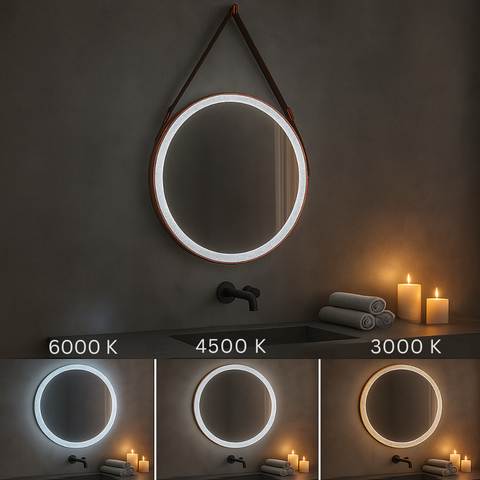 Oglindă rotundă iluminată cu LED pentru baie modernă