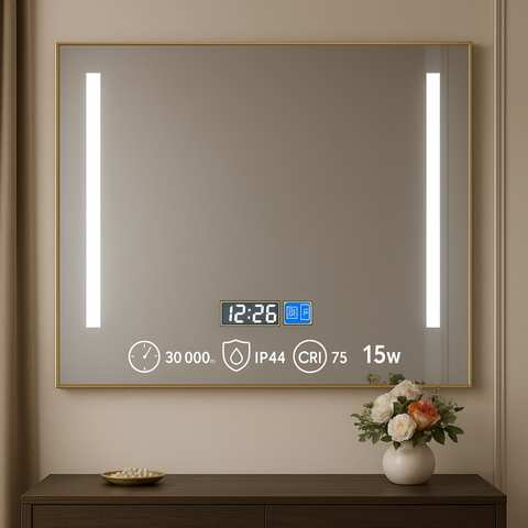 Oglindă LED 3CCT cu antiaburire instalată în baie modernă