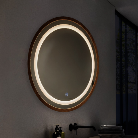 Oglindă iluminată LED, rotunda, pentru spații mici și moderne
