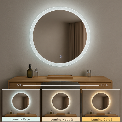 Oglindă baie rotundă Jubrique luminată cu LED reglabil