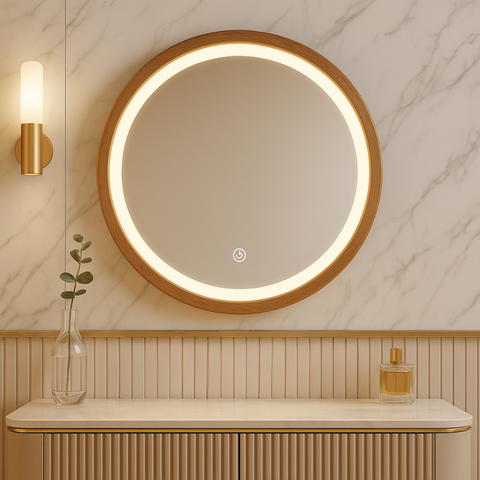 Oglindă rotundă cu luminozitate uniformă, design elegant
