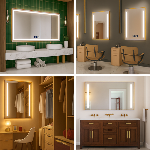 Oglindă de baie modernă iluminată frontal
