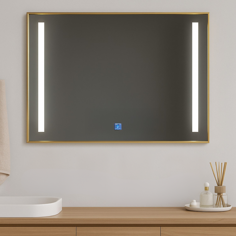 Oglindă dreptunghiulară aurie iluminată IP44