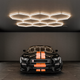 Panou LED honeycomb cu 8 hexagoane, 280w lumină neutra, montat într-un showroom modern, led-box.ro
