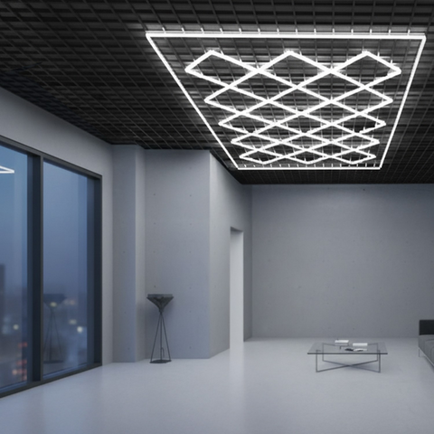 Panou LED HoneyComb 680 W montat pe tavan într-un spațiu comercial modern