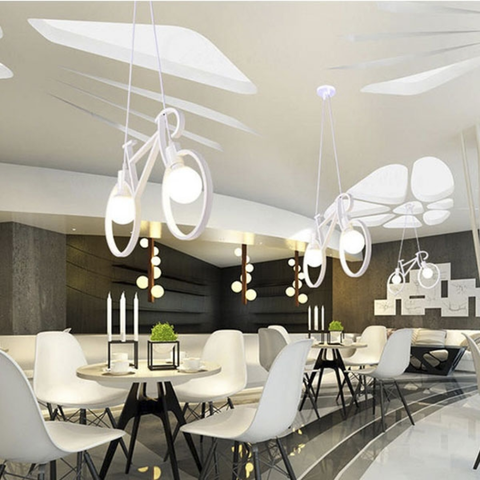 Pendul iluminat modern în formă de bicicletă cu două becuri LED E27