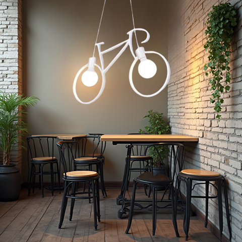 Pendul artistic cu două becuri rotunde E27 integrate în designul bicicletei