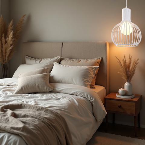 Pendul Carol alb pentru cafenea, lumină caldă și atmosferă premium.