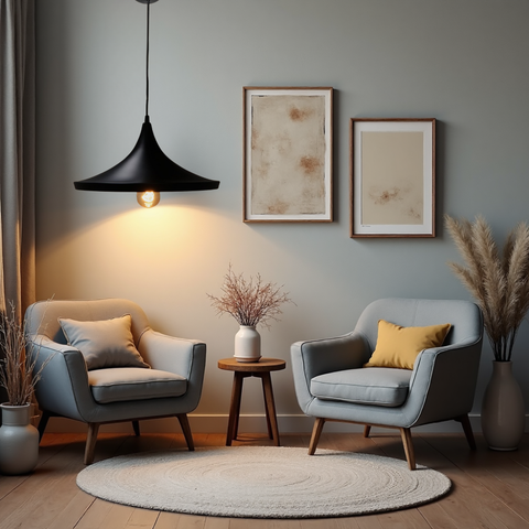 Pendul Lenn metalic cu cablu suspendat negru și ramă elegantă
