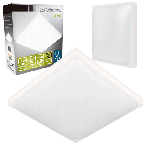 plafoniera patrata alba luvo 2xe27 ip44 305x305mm