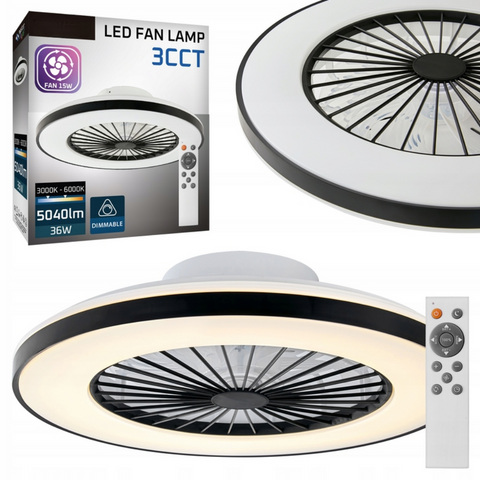 Plafoniera LED KLEO neagră cu ventilator și lumină reglabilă montată pe tavan