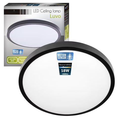 plafoniera led rotunda neagra 18w luvo cu senzor reglabil
