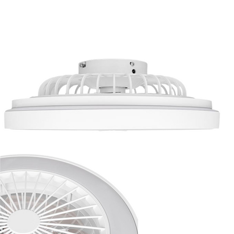 Vedere frontală plafoniera LED KLEO albă cu ventilator integrat
