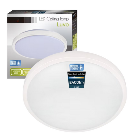 plafoniera decorativa alba slim 24w luvo cu senzor miscare