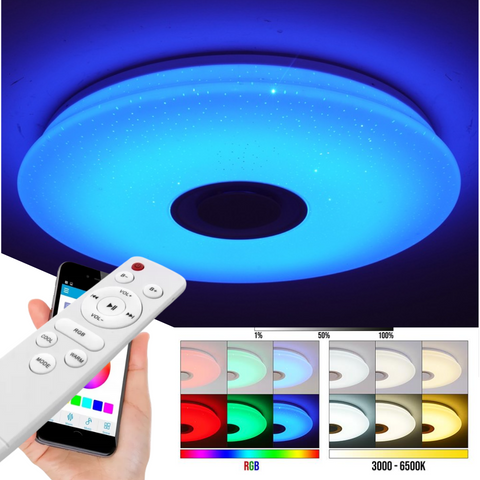 Plafonieră LED RGB+CCT cu funcție muzicală și control prin aplicație