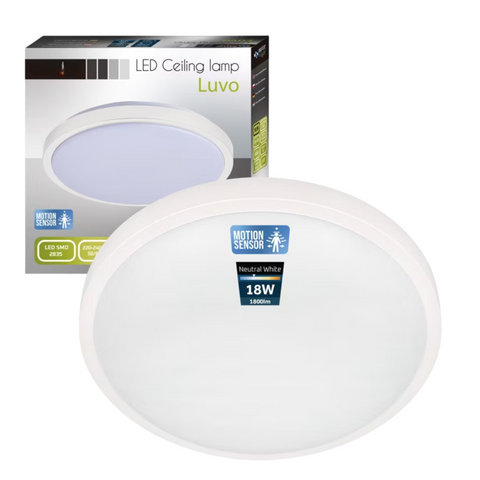 plafoniera led rotunda alba 18w luvo cu senzor dip ip44
