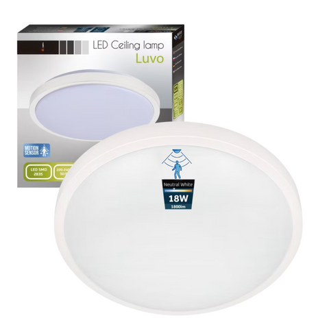 plafoniera led alba luvo 18w rotunda cu senzor 4000k ip44
