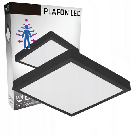 plafoniera patrata neagra 2xe27 cu senzor microwave dip