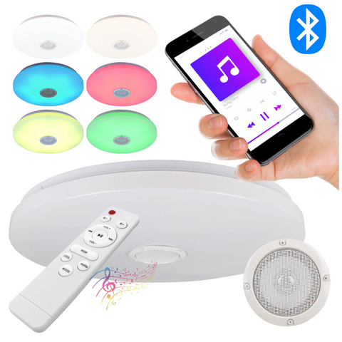 Plafonieră LED RGBW Ø490 mm cu telecomandă și difuzor Bluetooth