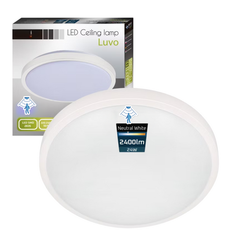 plafoniera led rotunda alba 24w luvo cu senzor rf ip44