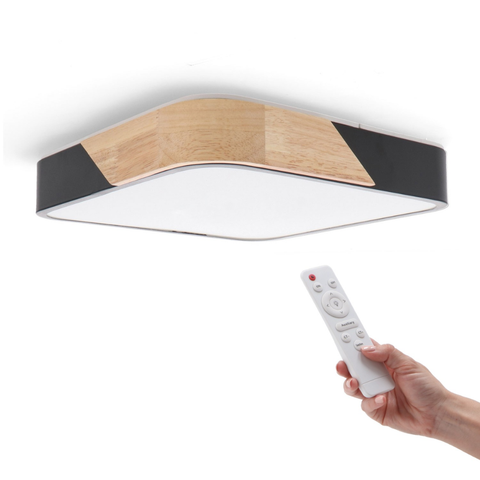 Plafonieră LED Pătrată Wood 24W cu telecomandă