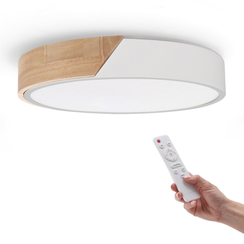 Plafonieră LED rotundă Wood 24W finisaj alb cu telecomandă