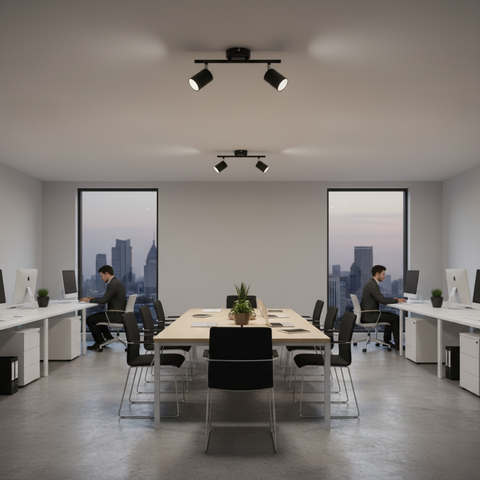 plafonieră neagră pentru birouri serie Black 2 spoturi orientabile