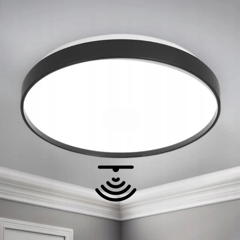plafoniera economica neagra rotunda cu senzor 18w ip44
