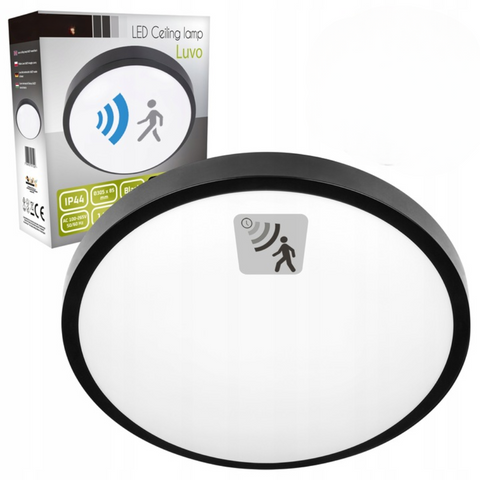 plafoniera led neagra rotunda 2xe27 cu senzor reglabil ip44