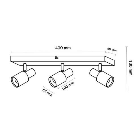 plafoniera cu spoturi gu10, dimensiuni, 400x130mm 