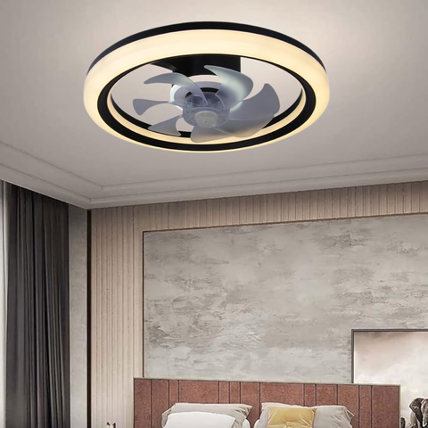 lustra led cu ventilator, control aplicatie, carcasa neagra